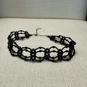 Elegant Black Beaded Choker Necklace